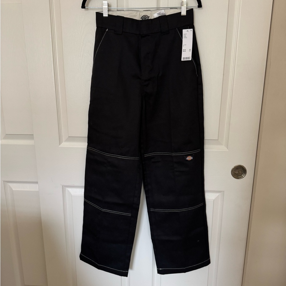 NWT Urban Outfitters /Dickies Black Canvas Trousers White stitching high wasted